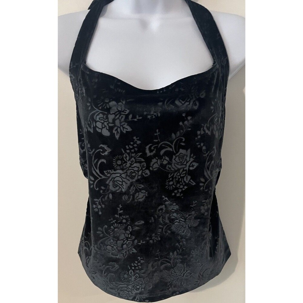 NWT Anthropologie Maeve Black Velvet Burnout Floral Halter Cowl Neck Top XL